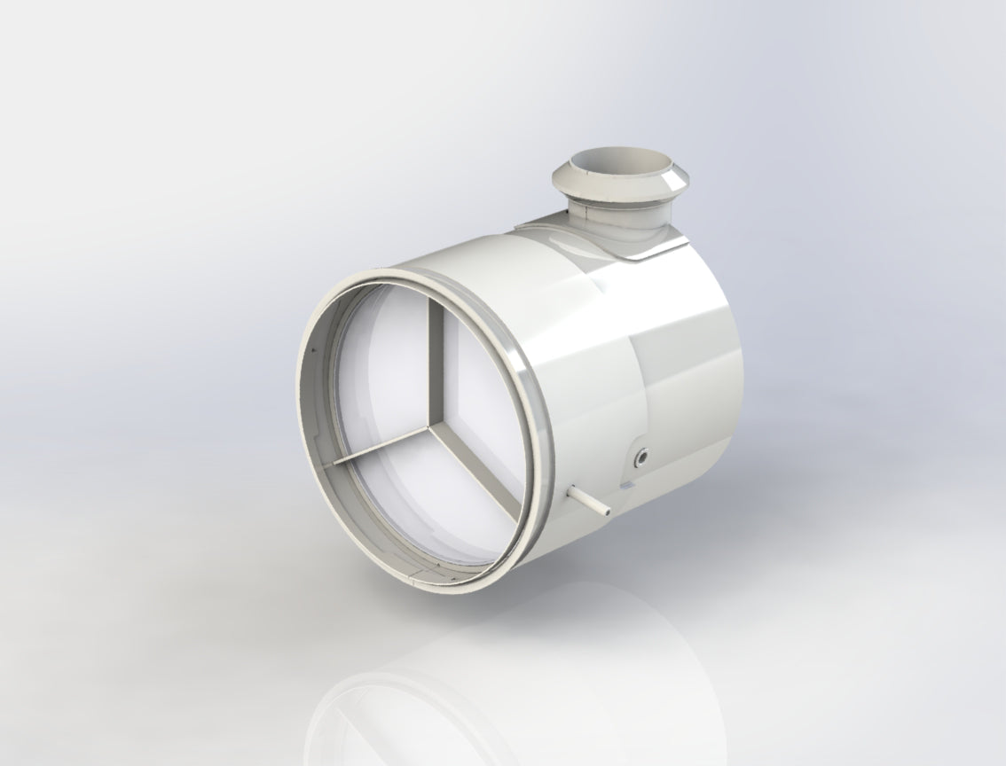 3D rendering of a Roadwarrior DOC for Paccar MX engines, compatible with part numbers 1912730, 1978269, and 1998412. The diesel oxidation catalyst (DOC) is cylindrical with a visible inlet and outlet, designed for emission control in heavy-duty diesel engines.