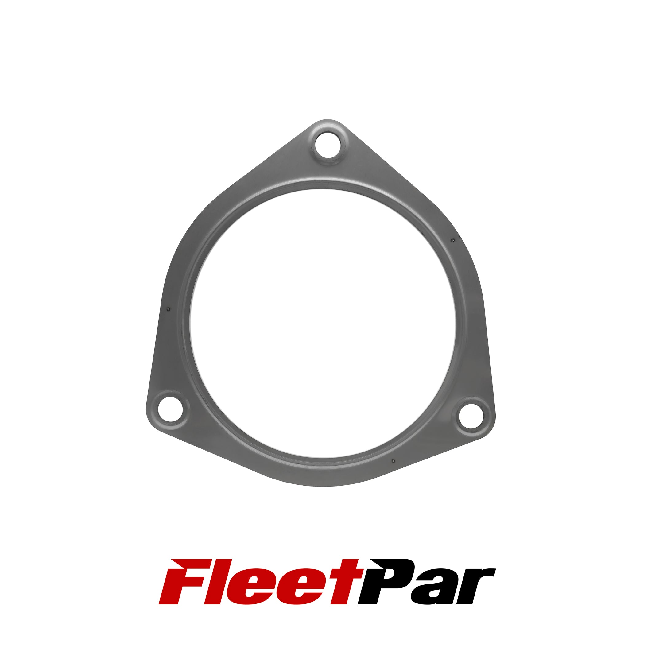 This photo shows the front view of the Isuzu 3-Hole Stamped Metal Gasket, highlighting its three holes and stamped metal construction.