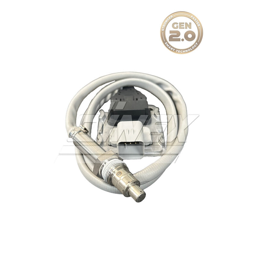 Dinex 9CT002 NOx sensor for Caterpillar engines, featuring Gen 2.0 Smart Technology and EPA10 compliance; compatible with OEM part numbers 11R1774, 4415130, and 5390118, shown with sensor body and connector wiring.