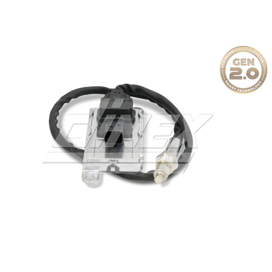 Dinex 22028 NOx sensor for Caterpillar engines, featuring Gen 2.0 Smart Technology and EPA10 compliance; compatible with OEM part numbers 1710806, 4326864, 6460756, CONTIREF.5WK96750C, shown with sensor body and connector wiring.