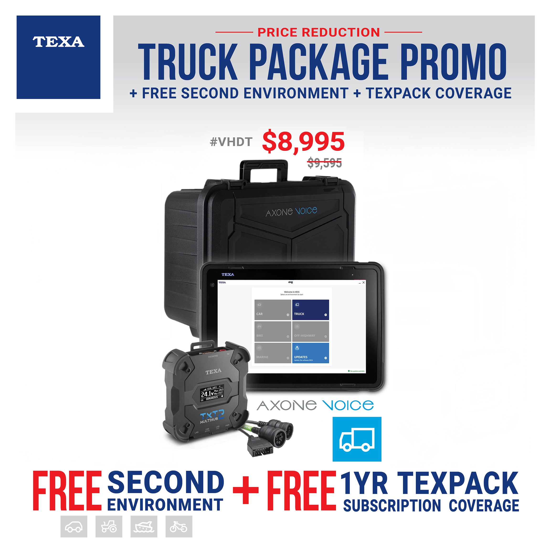 TEXA Axone Voice Truck Diagnostic Kit – Includes Multihub 2, Rugged Case, and Free Second Software Environment + 1-Year TexaPack Subscription