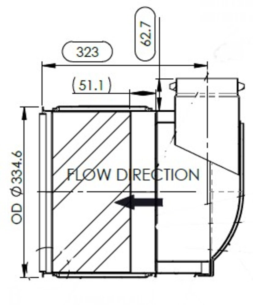 Technical drawing of the Dinex Diesel Oxidation Catalyst (DOC) for Cummins, showing dimensions and flow direction. Part numbers 1912727 and 1978266.