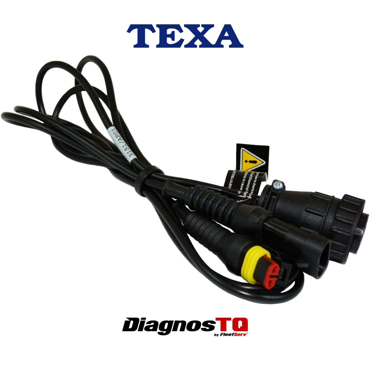 A black bike main cable with a yellow connector labeled TEXA, designed for connecting various motorcycle brands to a TEXA Navigator.