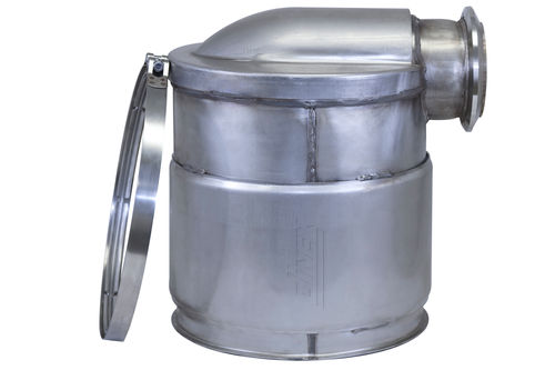 Dinex Cummins ISX Diesel Oxidation Catalyst (DOC) compatible with part numbers 2880505NX, 4353251RX, 2880505, 4353251, 5300526, 5300526RX, 5300526NX, and 4353251RX, showcasing a durable stainless steel construction and clamp accessory.