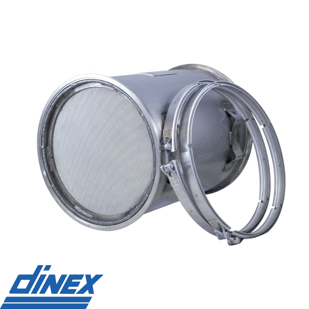 Image of a Detroit Diesel DD15 Diesel Particulate Filter (DPF) with part numbers A6804908692, A6804910294, A6804910594, EA6804910594, EA6804910294, 23537225, DN1501, 6804910294, and 6804910594. This DPF is a direct fit replacement offering OEM-level or greater performance, designed to avoid core charges. The part is new, not re-manufactured, and comes with complimentary gaskets. It includes a three-year unlimited mileage warranty.