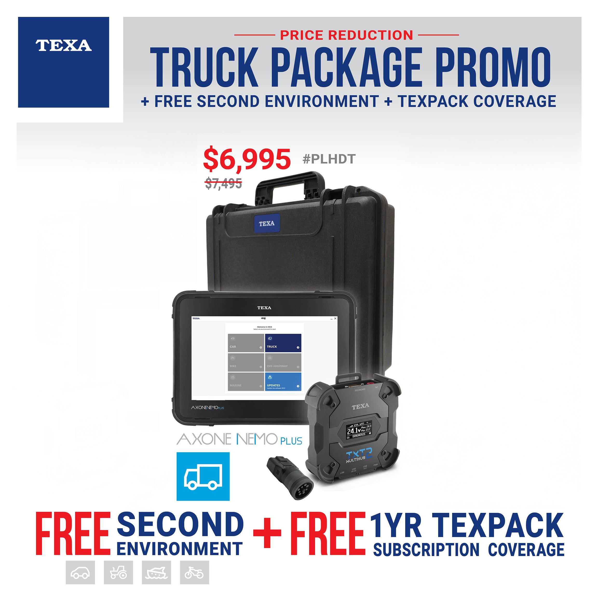 TEXA Axone Nemo Plus Truck Diagnostic Package – Includes Multihub 2, Secure Case, and Free Second Software Environment + 1-Year TexaPack Coverage